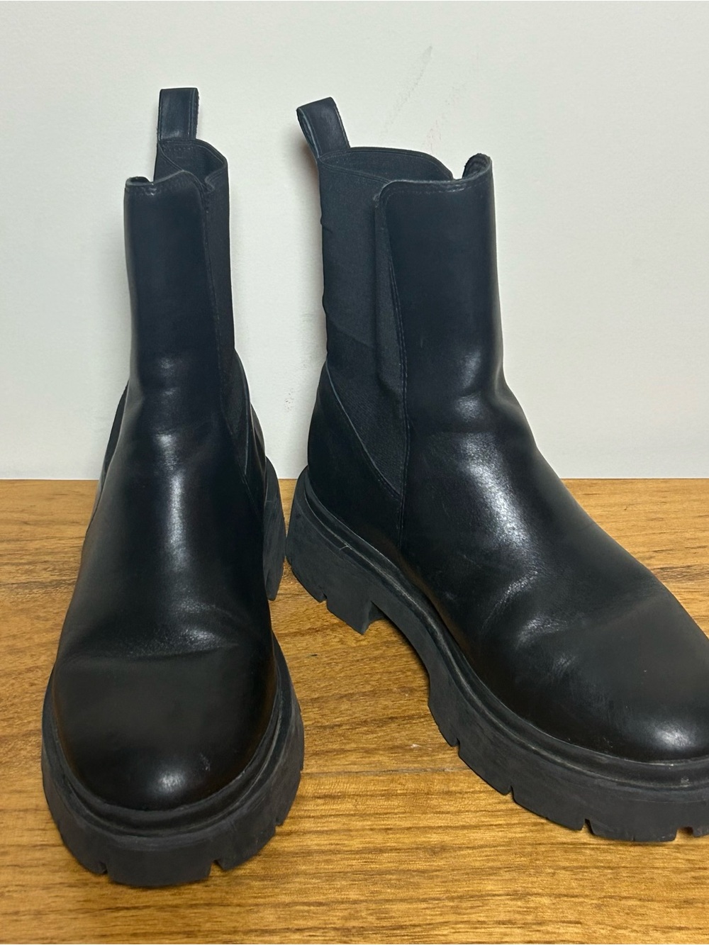 SCHUTZ Black Leather Lug-Sole Chelsea Boots, Whimsy Goth, Grunge, Biker